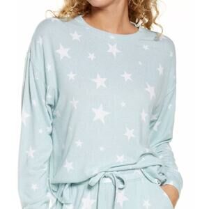 BP Women's Comfy Long Sleeve Crewneck Sleep Lounge Top in Teal Mist Star Med $39